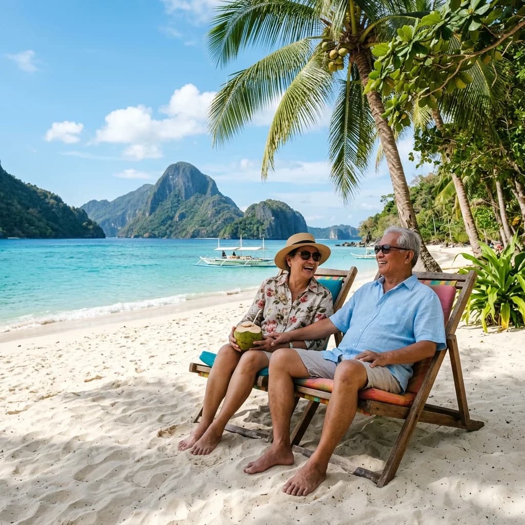 Couple de retraités profitant du coucher de soleil aux Philippines