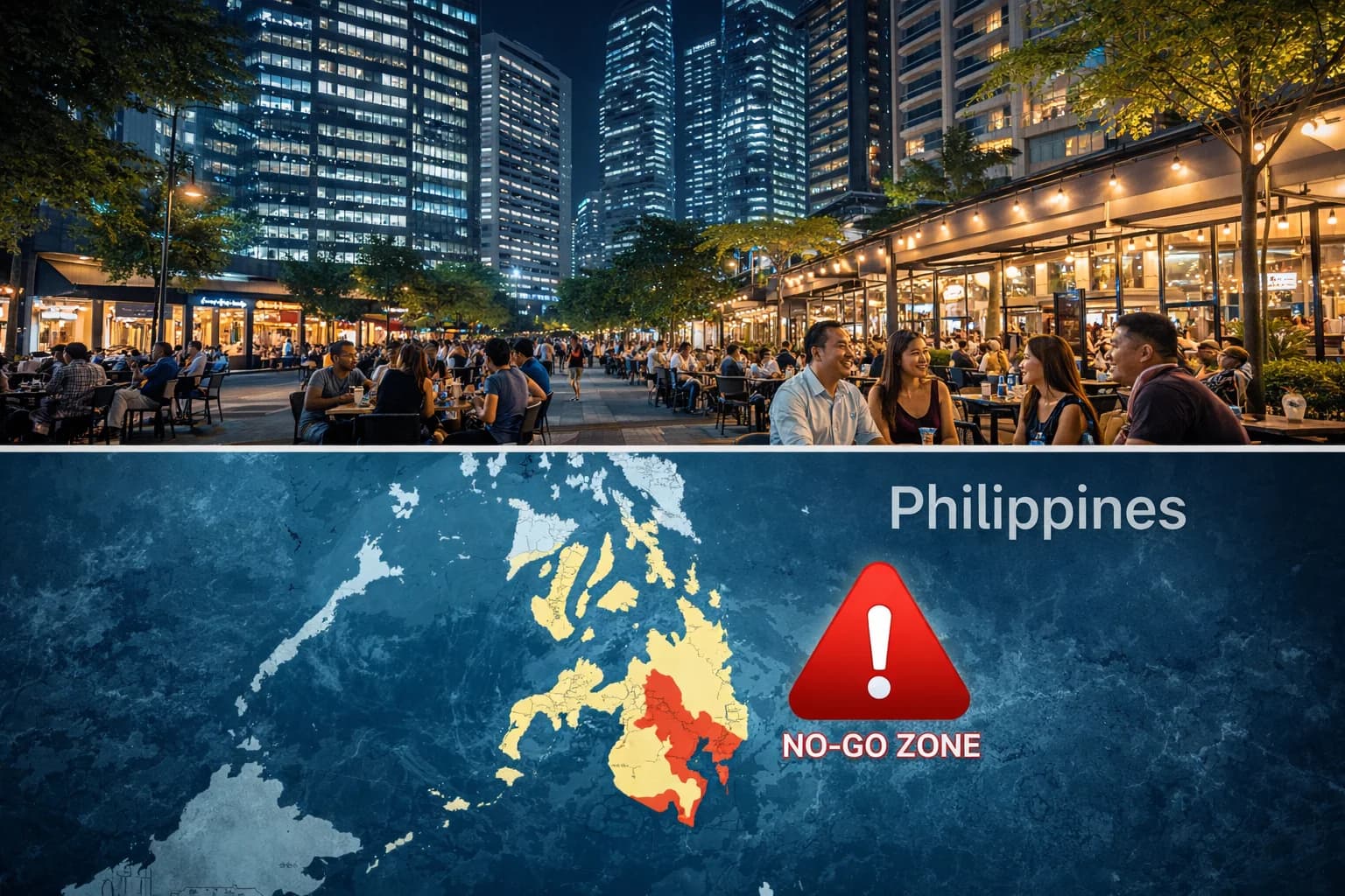 Touristes se promenant paisiblement la nuit dans une ruelle tropicale animée aux Philippines