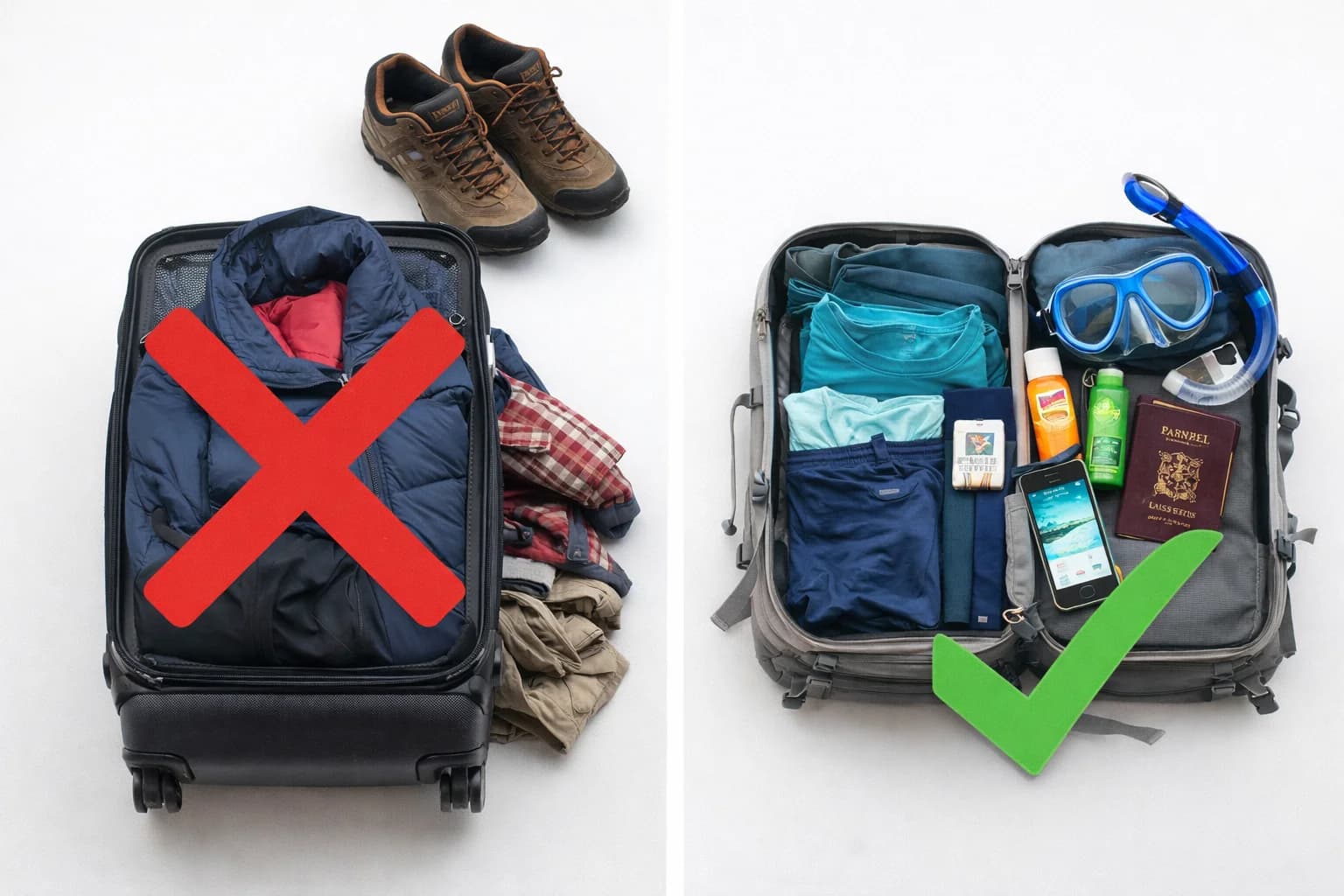 Un voyageur détendu regardant la mer avec un équipement léger