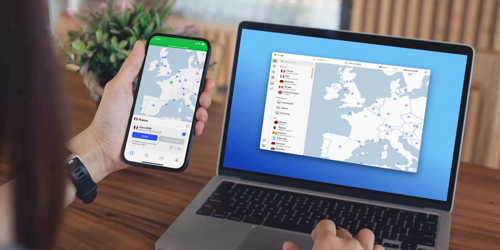 NordVPN utilisé sur un téléphone et un ordinateur portable